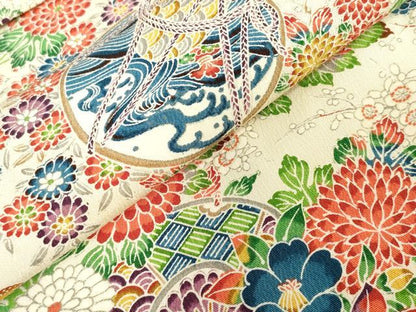 平和屋着物[]七五三　女の子　３歳　祝着　三つ身　鼓花文　逸品　DABH5466ea