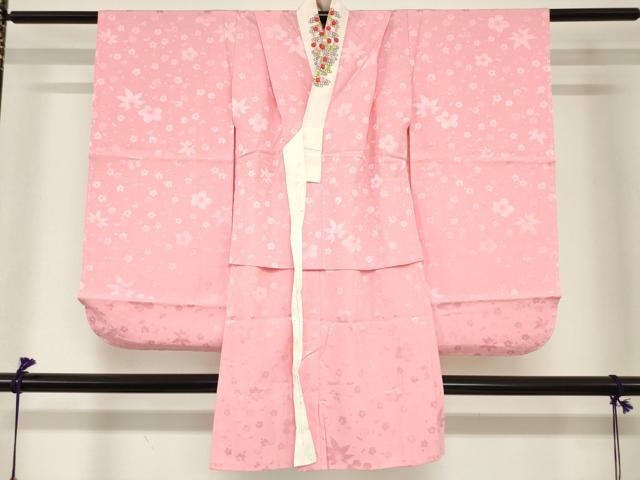 平和屋着物[]女の子　子供　長襦袢　無双仕立て　舞花地紋　桃色　半衿刺繍　逸品　DABH5472ea