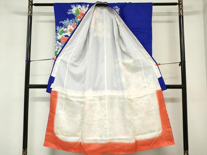平和屋着物[]七五三　女の子　７歳　祝着　四つ身　駒刺繍　糸車牡丹花文　逸品　DABH5467ea