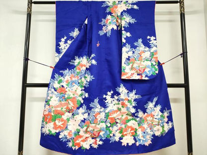 平和屋着物[]七五三　女の子　７歳　祝着　四つ身　駒刺繍　糸車牡丹花文　逸品　DABH5467ea