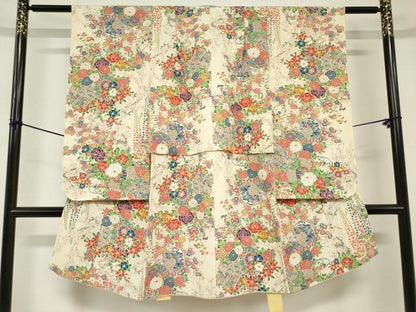 平和屋着物[]七五三　女の子　３歳　祝着　三つ身　鼓花文　逸品　DABH5466ea