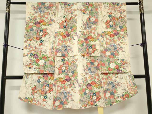 平和屋着物[]七五三　女の子　３歳　祝着　三つ身　鼓花文　逸品　DABH5466ea