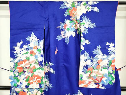 平和屋着物[]七五三　女の子　７歳　祝着　四つ身　駒刺繍　糸車牡丹花文　逸品　DABH5467ea