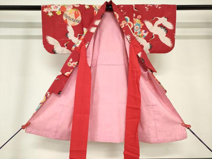 平和屋着物[]アンティーク　大正ロマン　七五三　女の子　３歳　祝着　三つ身　飛鶴花鞠文　DABH5468ea