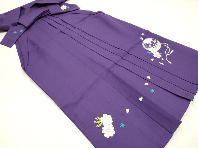 平和屋着物[]女の子　子供　行灯袴　総刺繍　舞桜鞠文　青紫色　金糸　洗える着物　DABH5438ea