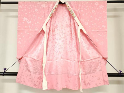 平和屋着物[]女の子　子供　長襦袢　無双仕立て　舞花地紋　桃色　半衿刺繍　逸品　DABH5472ea