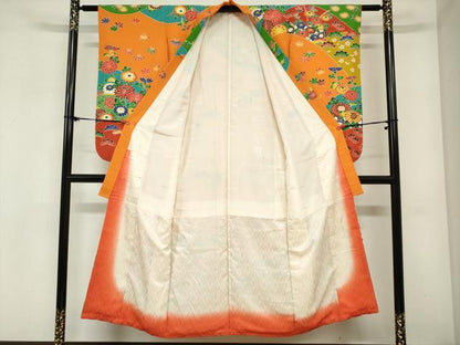 平和屋着物∵女の子　十三参り　子供　駒刺繍　型染　松竹梅　重ね山花文　金彩　逸品　DABH5480ea