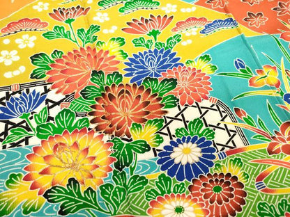 平和屋着物∵女の子　十三参り　子供　駒刺繍　型染　松竹梅　重ね山花文　金彩　逸品　DABH5480ea