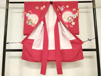 平和屋着物[]お宮参り　女の子　祝着　産着　初着　のしめ　飾り付き　花鞠文　暈し染め　逸品　DABH5504ea