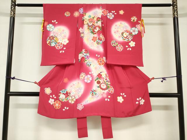 平和屋着物[]お宮参り　女の子　祝着　産着　初着　のしめ　飾り付き　花鞠文　暈し染め　逸品　DABH5504ea