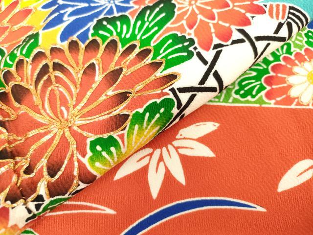 平和屋着物∵女の子　十三参り　子供　駒刺繍　型染　松竹梅　重ね山花文　金彩　逸品　DABH5480ea