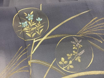 平和屋着物＊夏物　訪問着　絽　手描き　秋草丸文　暈し染め　金彩　正絹　逸品　BAAY4197hv