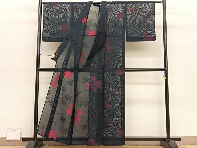 平和屋着物＊夏物　小紋　紗　竜田川　正絹　逸品　BAAY4196hv
