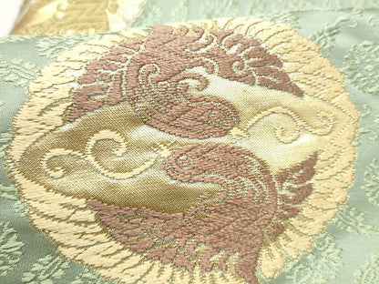 平和屋着物●九寸名古屋帯　唐織　唐草鳥丸文　金糸　正絹　逸品　CABL0997hy