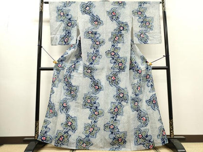 平和屋着物∴夏物　浴衣　有松鳴海絞り　花繋ぎ　綿　逸品　DABI8853cd