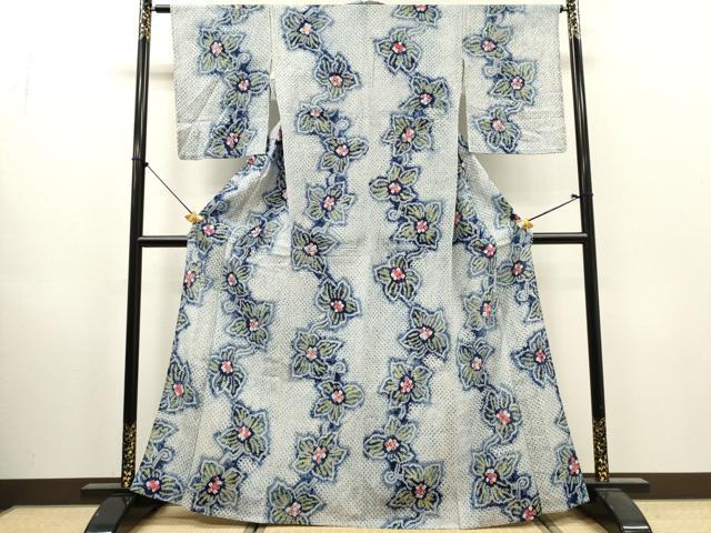 平和屋着物∴夏物　浴衣　有松鳴海絞り　花繋ぎ　綿　逸品　DABI8853cd