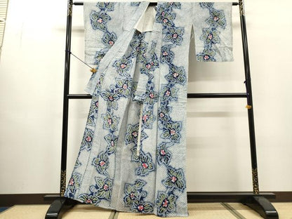 平和屋着物∴夏物　浴衣　有松鳴海絞り　花繋ぎ　綿　逸品　DABI8853cd