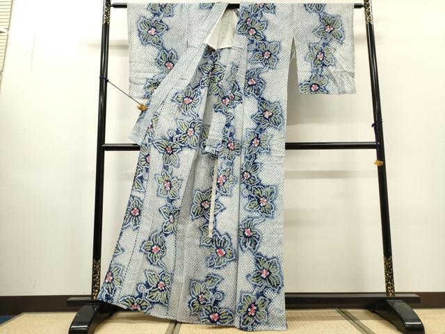 平和屋着物∴夏物　浴衣　有松鳴海絞り　花繋ぎ　綿　逸品　DABI8853cd