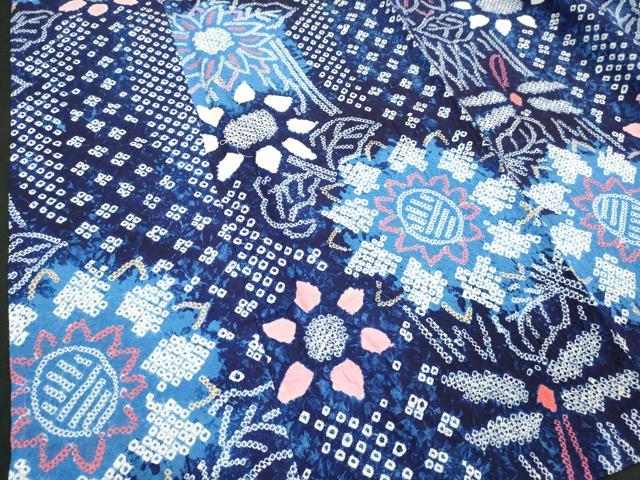 平和屋着物∴夏物　浴衣　有松鳴海絞り　枝花文　トンボ　綿　逸品　DABI8869cd