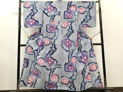 平和屋着物∴夏物　浴衣　有松鳴海絞り　枝花文　綿　逸品　DABI8885cd