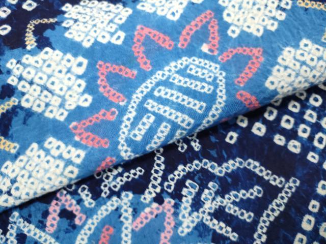 平和屋着物∴夏物　浴衣　有松鳴海絞り　枝花文　トンボ　綿　逸品　DABI8869cd