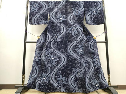 平和屋着物∴夏物　浴衣　有松鳴海絞り　流水草花文　綿　逸品　DABI8857cd
