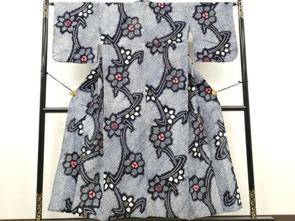 平和屋着物∴夏物　浴衣　有松鳴海絞り　枝花文　綿　逸品　DABI8877cd