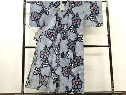 平和屋着物∴夏物　浴衣　有松鳴海絞り　枝花文　綿　逸品　DABI8877cd