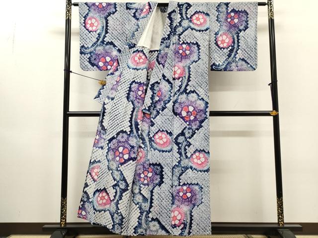 平和屋着物∴夏物　浴衣　有松鳴海絞り　枝花文　綿　逸品　DABI8885cd