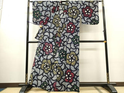 平和屋着物∴夏物　浴衣　有松鳴海絞り　舞花文　綿　逸品　DABI8893cd