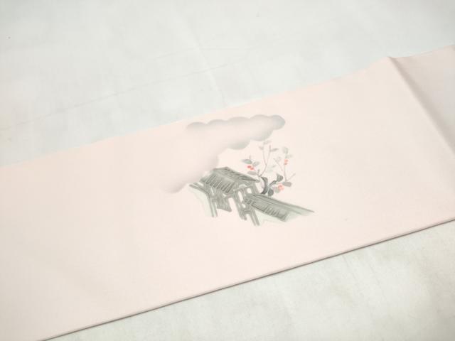 平和屋着物●塩瀬　九寸名古屋帯　作家物　手描き　風景文　正絹　逸品　CABL1017hy