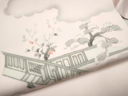 平和屋着物●塩瀬　九寸名古屋帯　作家物　手描き　風景文　正絹　逸品　CABL1017hy