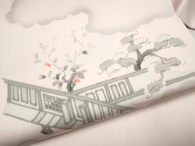 平和屋着物●塩瀬　九寸名古屋帯　作家物　手描き　風景文　正絹　逸品　CABL1017hy