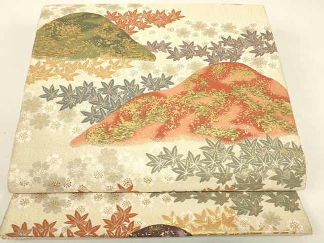 平和屋着物▼六通柄袋帯　花楓文　紹巴　金糸　正絹　逸品　DABJ1156az
