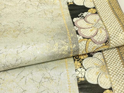 平和屋着物▼六通柄袋帯　花間道　金糸　引箔　正絹　逸品　DABJ1169az