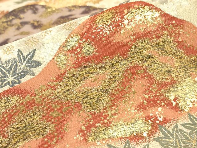 平和屋着物▼六通柄袋帯　花楓文　紹巴　金糸　正絹　逸品　DABJ1156az
