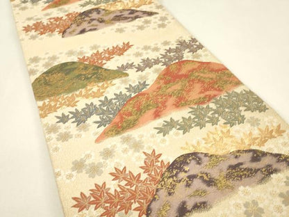平和屋着物▼六通柄袋帯　花楓文　紹巴　金糸　正絹　逸品　DABJ1156az