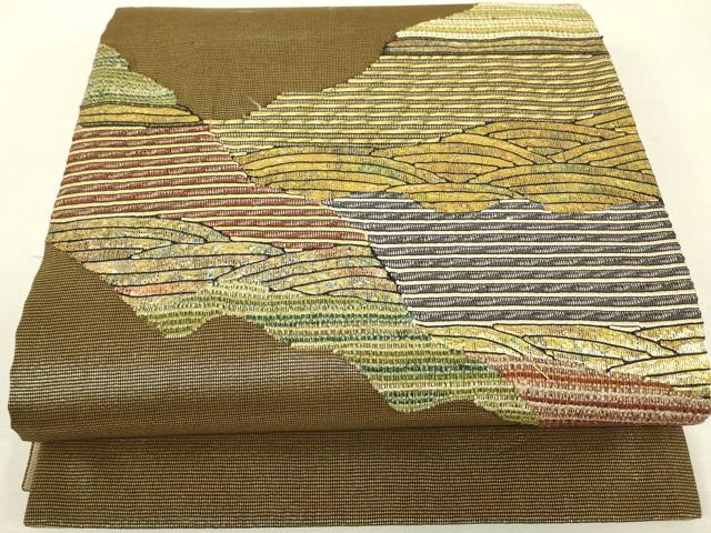 平和屋着物▼太鼓柄袋帯　霞流水文　金糸　正絹　逸品　DABJ1209az