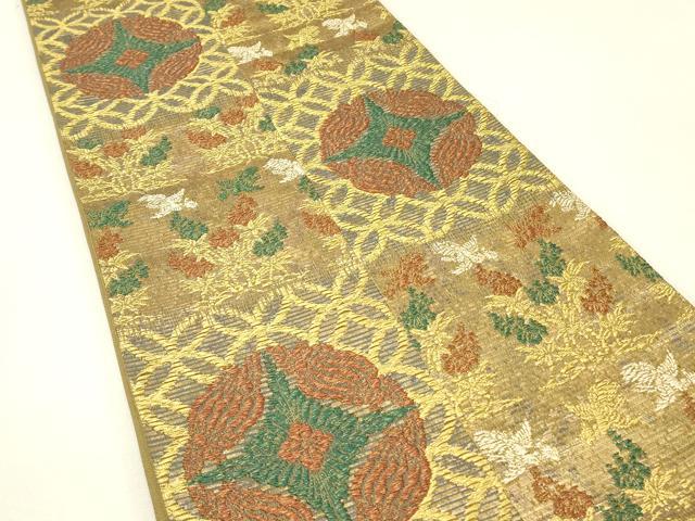 平和屋着物▼六通柄袋帯　金羅　七宝花文　金糸　正絹　逸品　DABJ1210az
