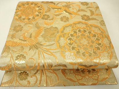 平和屋着物▼六通柄袋帯　正倉院鳳凰文　金糸　正絹　逸品　DABJ1189az