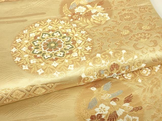 平和屋着物▼六通柄袋帯　正倉院鳳凰花文　金糸　正絹　逸品　DABJ1208az