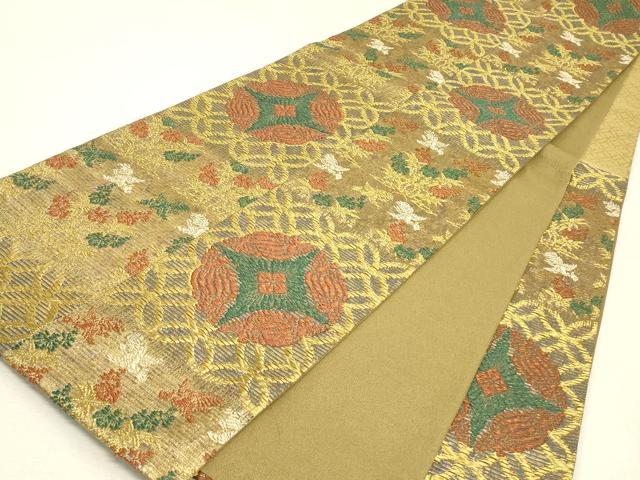 平和屋着物▼六通柄袋帯　金羅　七宝花文　金糸　正絹　逸品　DABJ1210az
