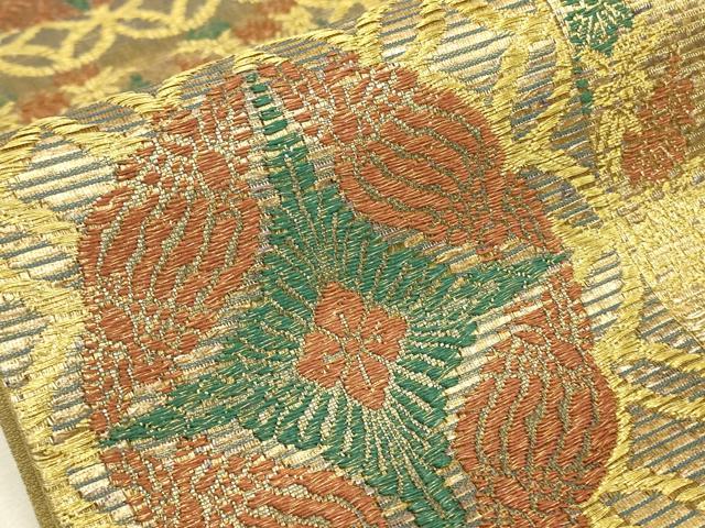 平和屋着物▼六通柄袋帯　金羅　七宝花文　金糸　正絹　逸品　DABJ1210az