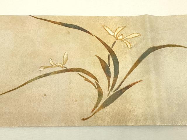 平和屋着物▼九寸名古屋帯　螺鈿　草花文　金彩　引箔　正絹　逸品　DABJ1213az