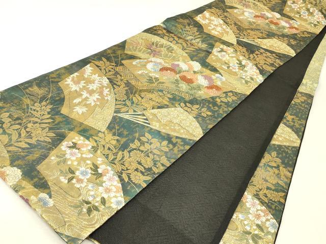 平和屋着物▼六通柄袋帯　地紙花文　金糸　正絹　逸品　DABJ1199az