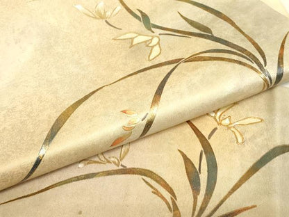 平和屋着物▼九寸名古屋帯　螺鈿　草花文　金彩　引箔　正絹　逸品　DABJ1213az