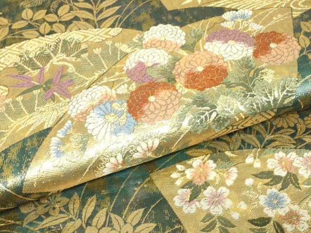 平和屋着物▼六通柄袋帯　地紙花文　金糸　正絹　逸品　DABJ1199az