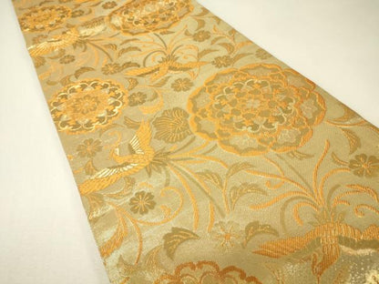 平和屋着物▼六通柄袋帯　正倉院鳳凰文　金糸　正絹　逸品　DABJ1189az