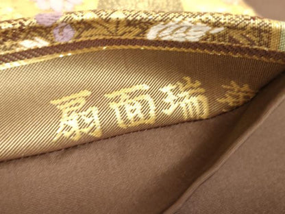 平和屋着物▼六通柄袋帯　唐織　扇面瑞華　金糸　正絹　逸品　DABJ1203az