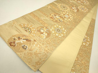 平和屋着物▼六通柄袋帯　正倉院鳳凰花文　金糸　正絹　逸品　DABJ1208az